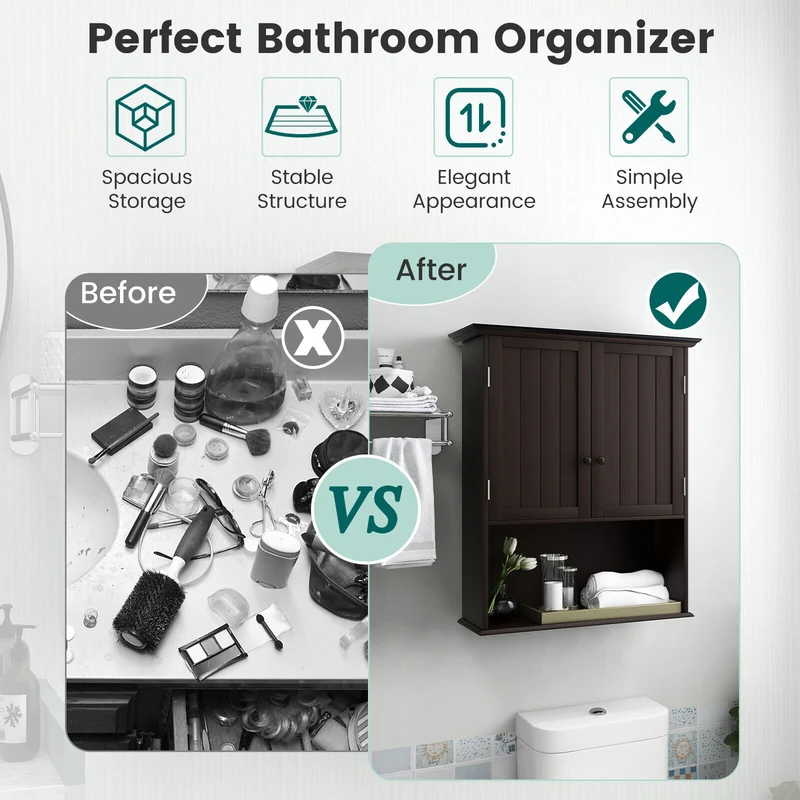 2-Door Wall Mount Bathroom Storage Cabinet, Espresso