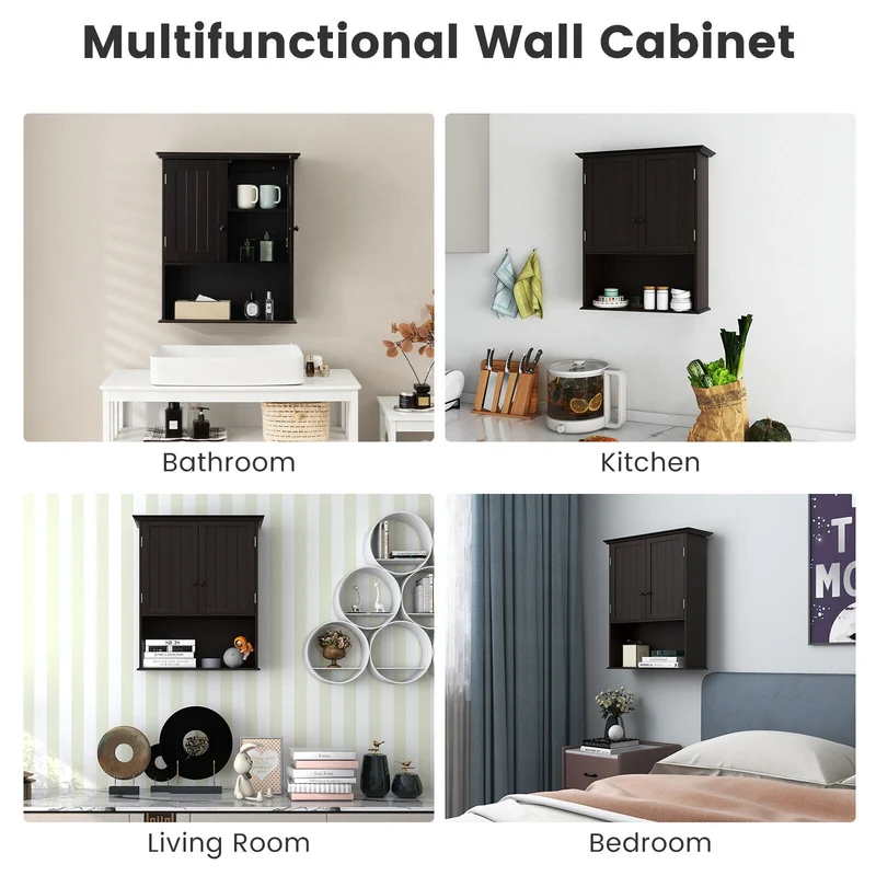 2-Door Wall Mount Bathroom Storage Cabinet, Espresso
