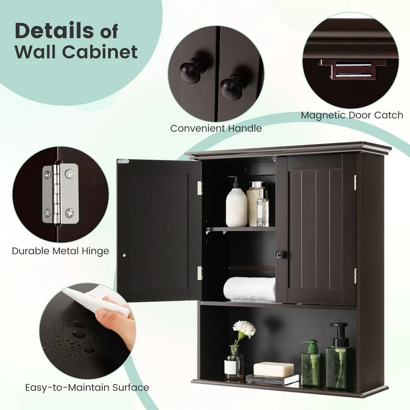 2-Door Wall Mount Bathroom Storage Cabinet, Espresso