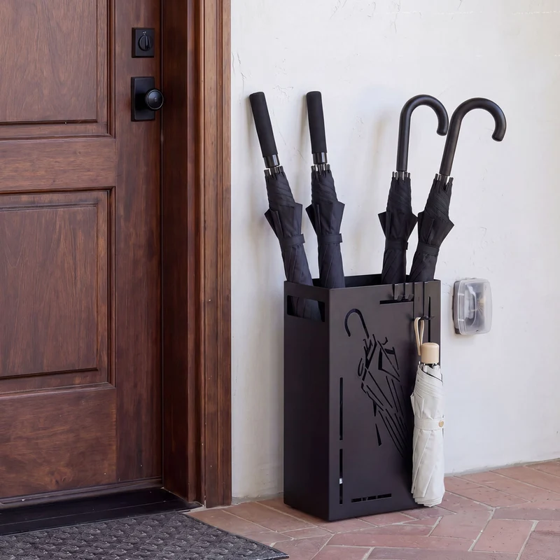 Rectangular Umbrella Holder Rack with Removable Drip Tray, Black