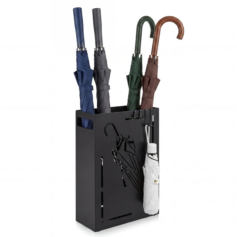Rectangular Umbrella Holder Rack with Removable Drip Tray, Black