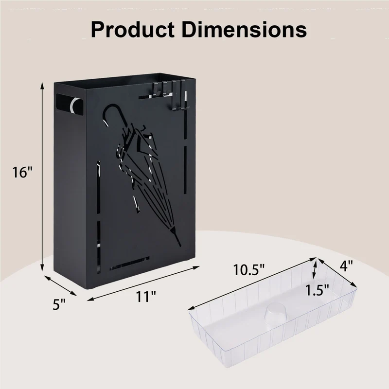 Rectangular Umbrella Holder Rack with Removable Drip Tray, Black