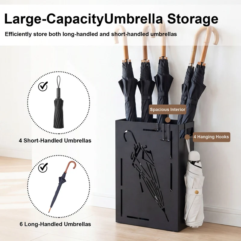 Rectangular Umbrella Holder Rack with Removable Drip Tray, Black