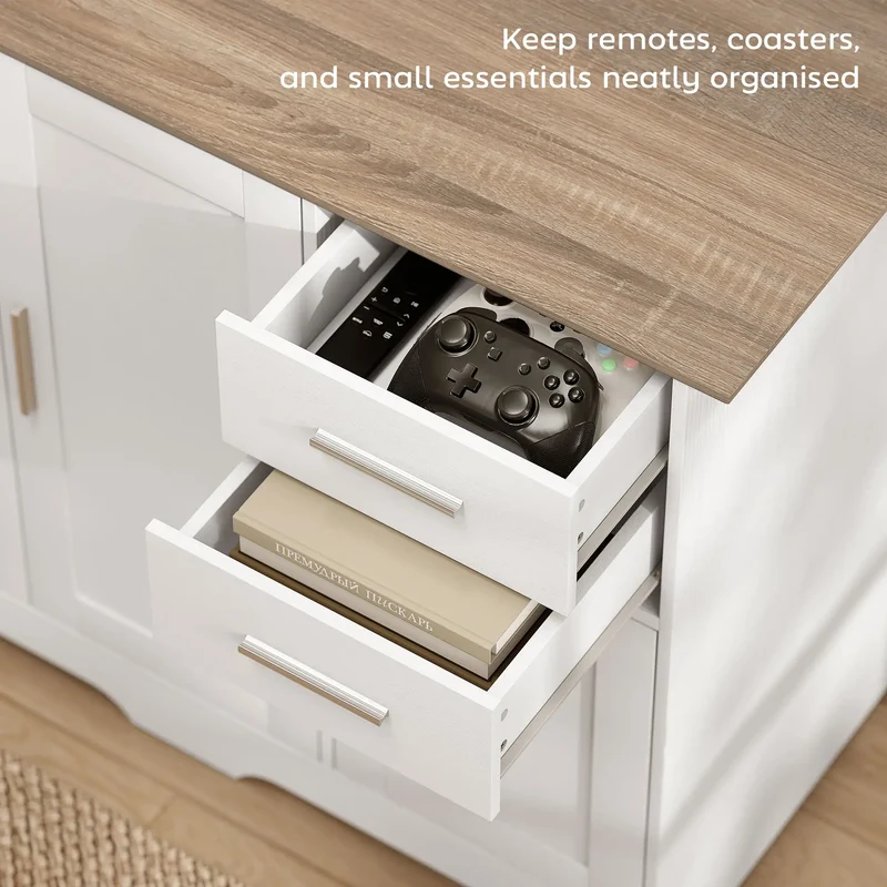 40" Sideboard Buffet Cabinet, Modern Kitchen Storage Cabinet with 2 Drawers, 3 Doors &; Adjustable Shelf, White