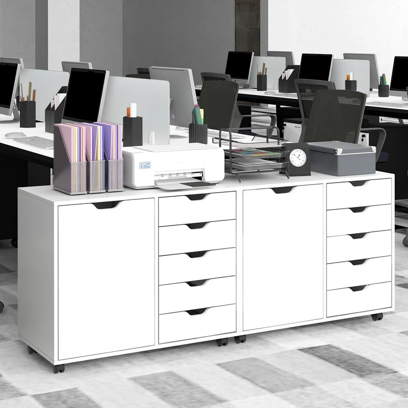 5-Drawer Dresser Chest, Mobile Storage Cabinet With Door, White