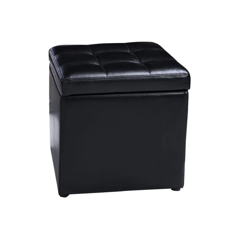 Foldable Cube Ottoman Pouffe Storage Seat, Black