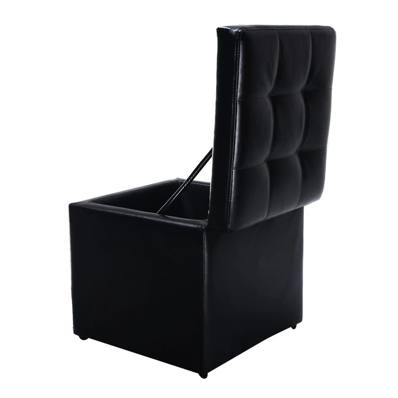 Foldable Cube Ottoman Pouffe Storage Seat, Black