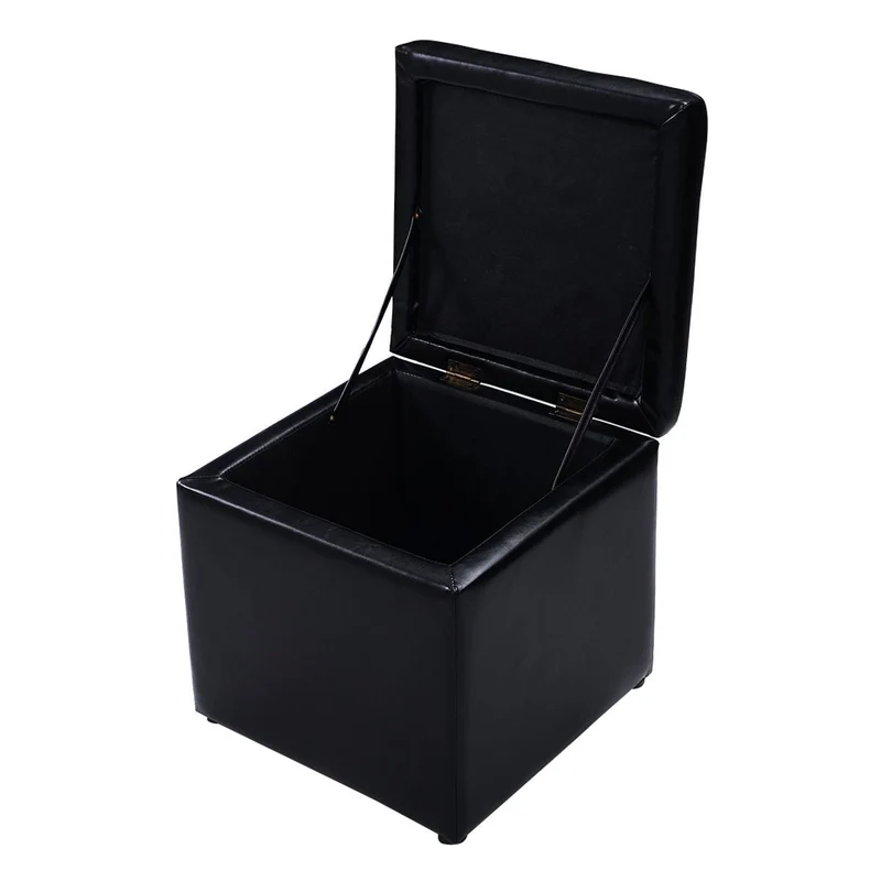 Foldable Cube Ottoman Pouffe Storage Seat, Black