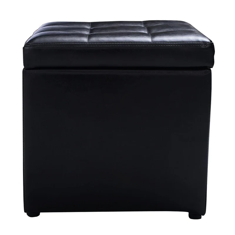 Foldable Cube Ottoman Pouffe Storage Seat, Black