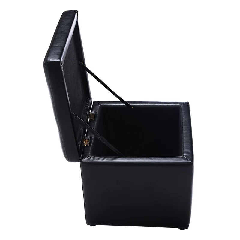 Foldable Cube Ottoman Pouffe Storage Seat, Black