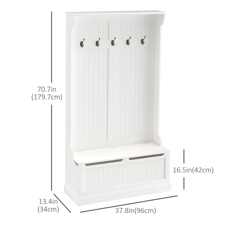 3-In-1 Hall Tree, Coat Rack, Shoe Storage, Bench Seat, White