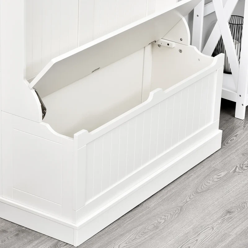 3-In-1 Hall Tree, Coat Rack, Shoe Storage, Bench Seat, White
