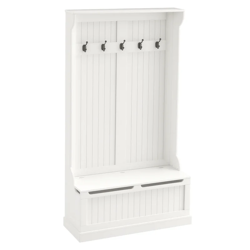 3-In-1 Hall Tree, Coat Rack, Shoe Storage, Bench Seat, White
