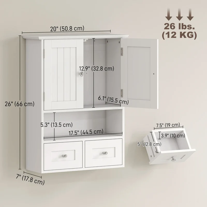 Bathroom Wall Cabinet, Medicine Cabinet, Over Toilet Storage, White
