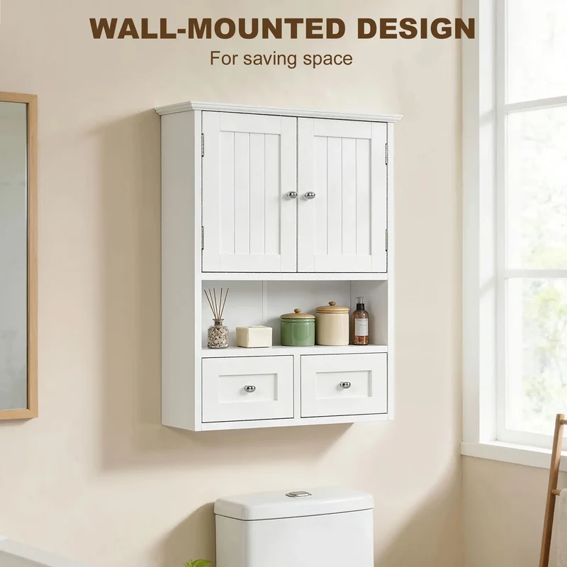 Bathroom Wall Cabinet, Medicine Cabinet, Over Toilet Storage, White