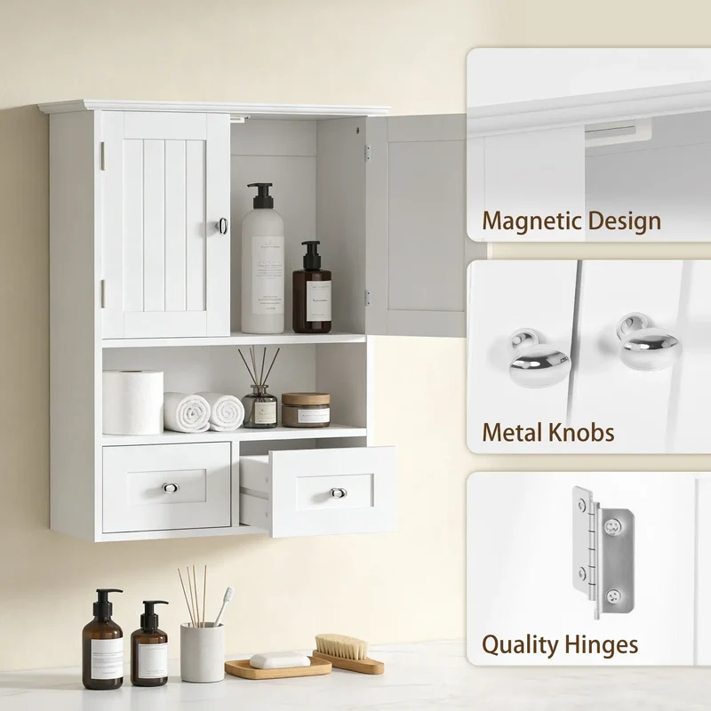 Bathroom Wall Cabinet, Medicine Cabinet, Over Toilet Storage, White