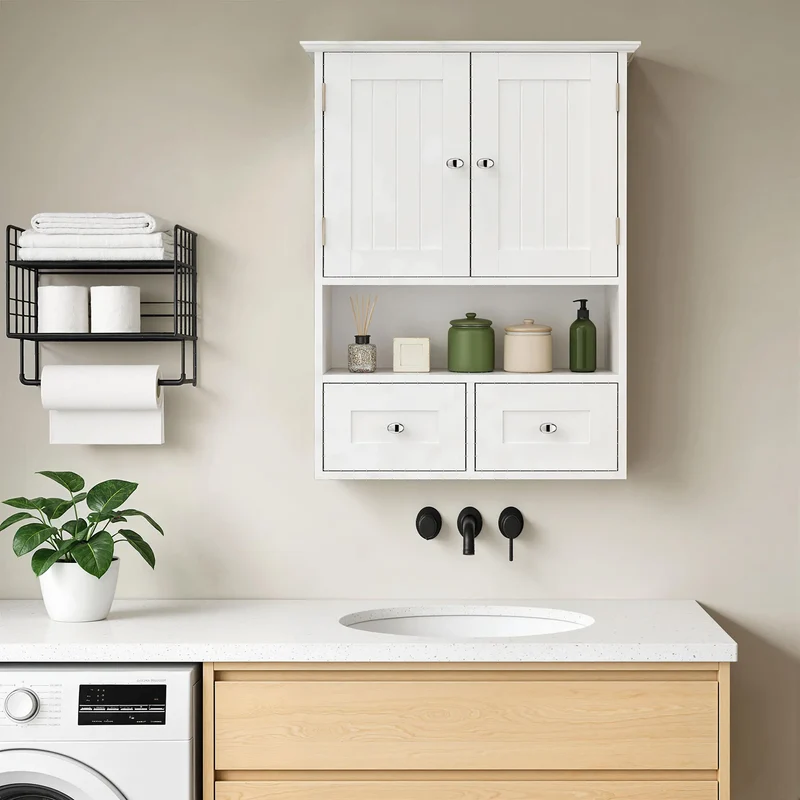 Bathroom Wall Cabinet, Medicine Cabinet, Over Toilet Storage, White