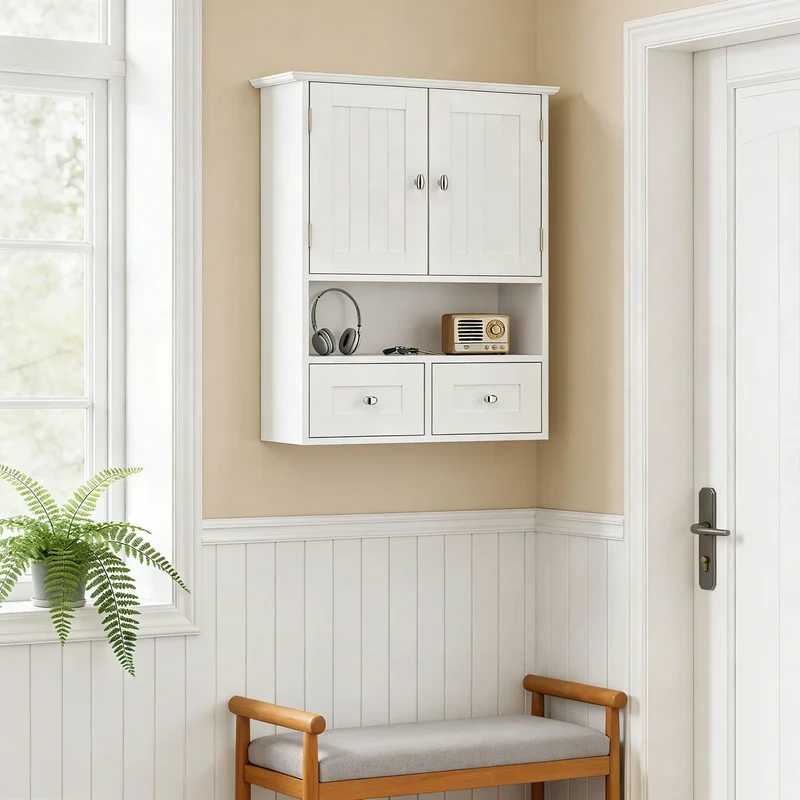 Bathroom Wall Cabinet, Medicine Cabinet, Over Toilet Storage, White