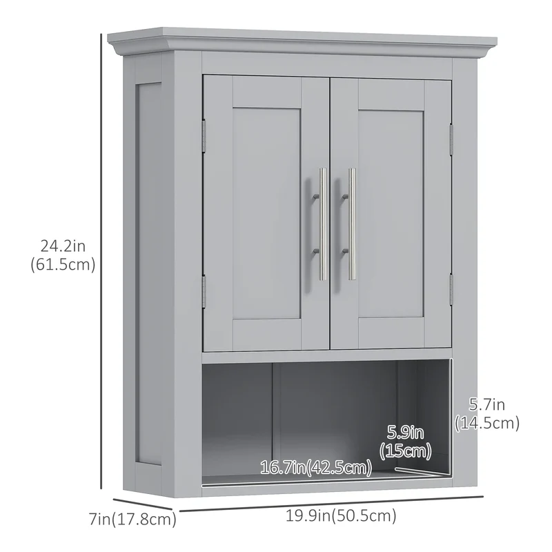 Bathroom Wall Cabinet, Medicine Storage with Shelf, Grey