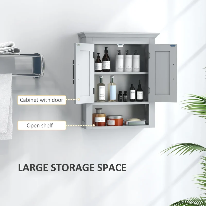 Bathroom Wall Cabinet, Medicine Storage with Shelf, Grey
