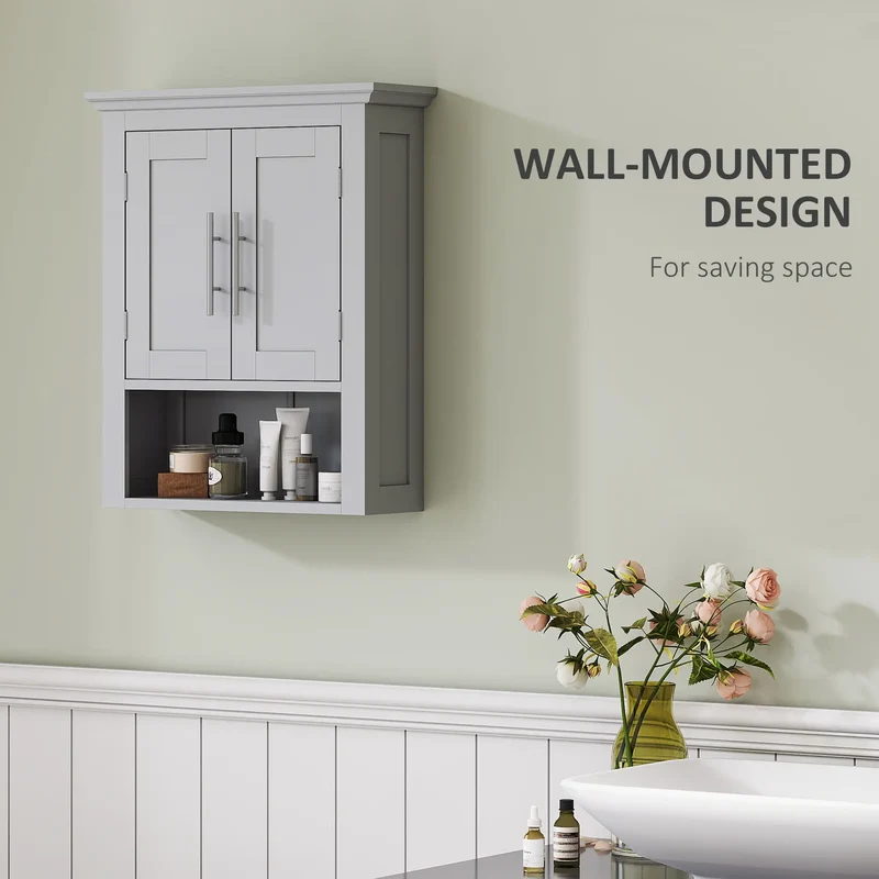 Bathroom Wall Cabinet, Medicine Storage with Shelf, Grey