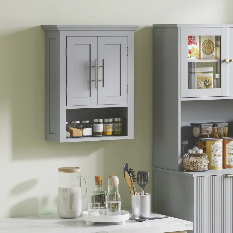 Bathroom Wall Cabinet, Medicine Storage with Shelf, Grey