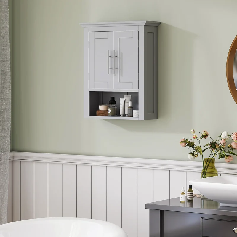 Bathroom Wall Cabinet, Medicine Storage with Shelf, Grey