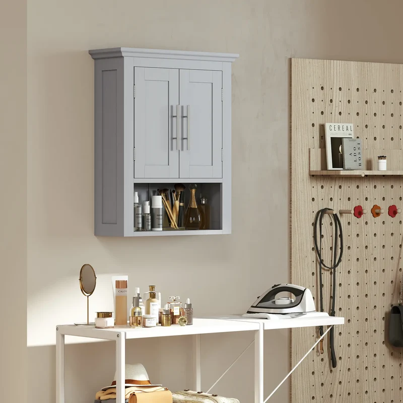 Bathroom Wall Cabinet, Medicine Storage with Shelf, Grey