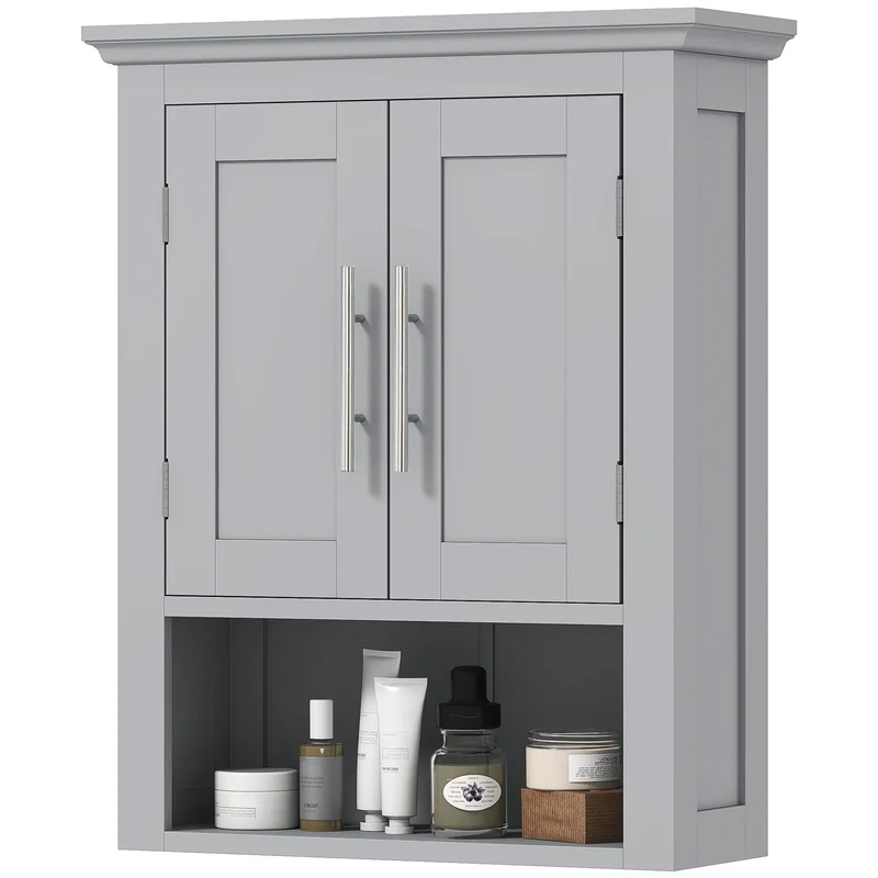Bathroom Wall Cabinet, Medicine Storage with Shelf, Grey