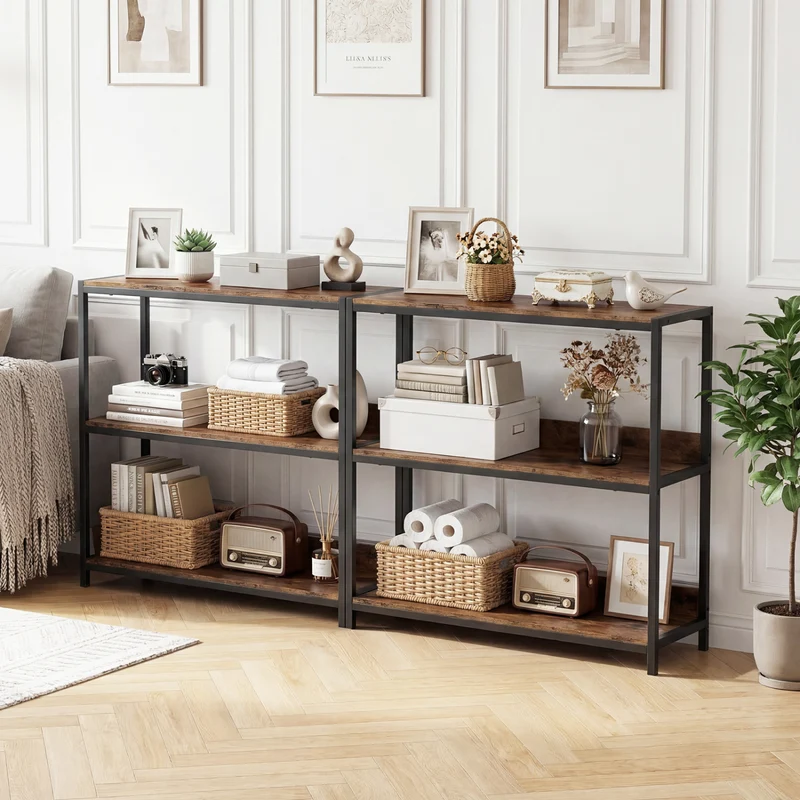 3-Tier Industrial Bookshelf, Rustic Brown