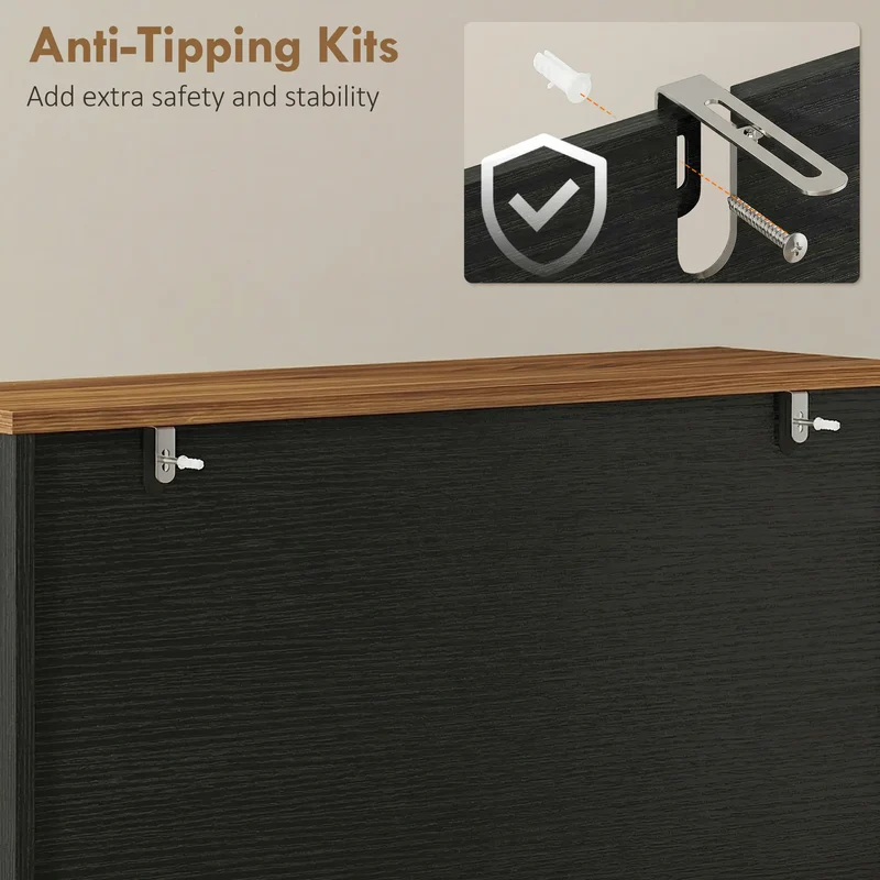 Narrow Shoe Storage Cabinet with 2 Flip Drawers, Black