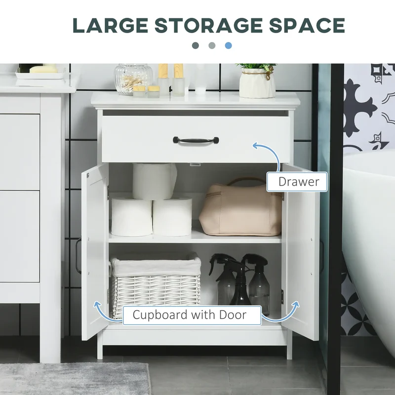 3-Piece Bathroom Furniture Set, Storage Cabinet with Drawers, Shelves, White
