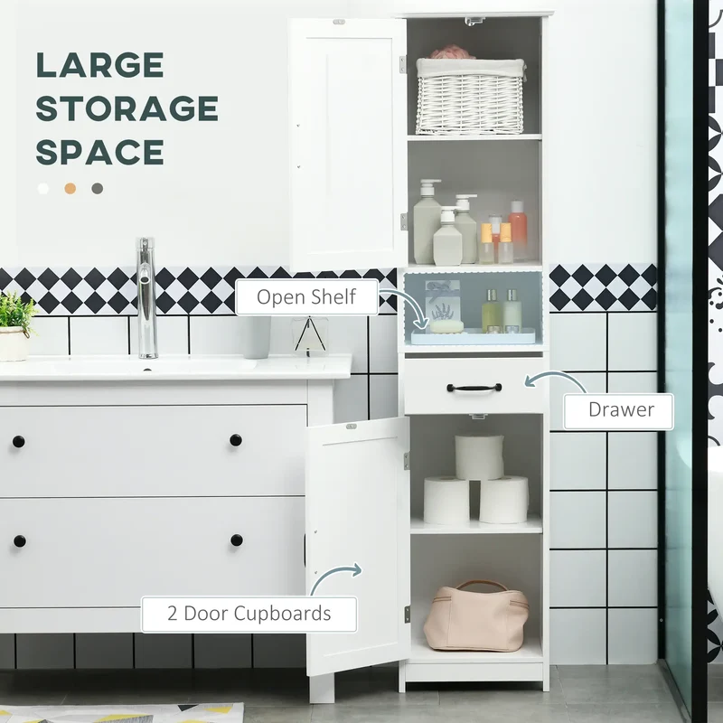 3-Piece Bathroom Furniture Set, Storage Cabinet with Drawers, Shelves, White