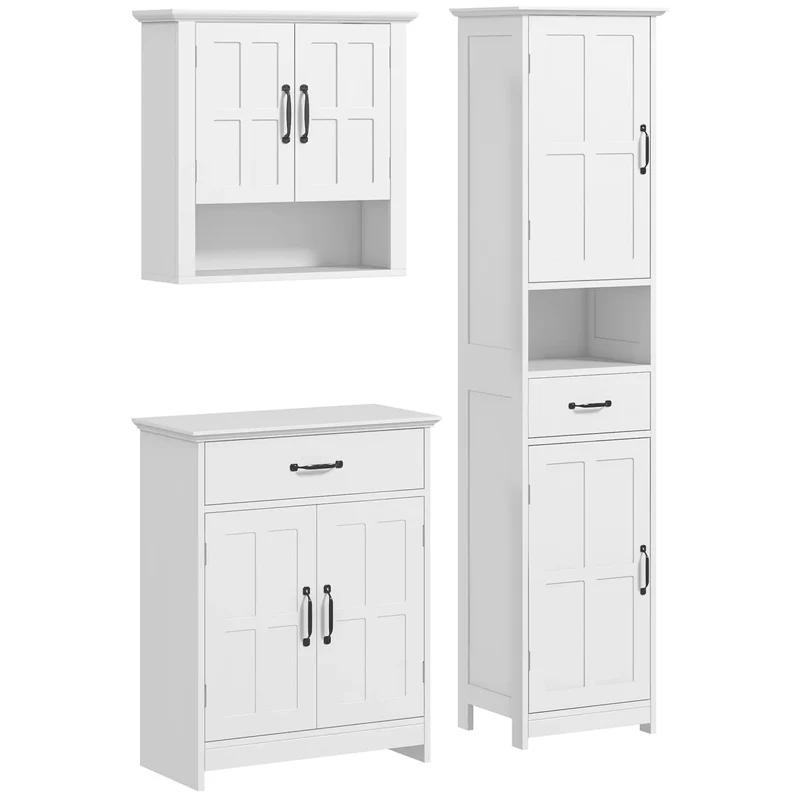 3-Piece Bathroom Furniture Set, Storage Cabinet with Drawers, Shelves, White