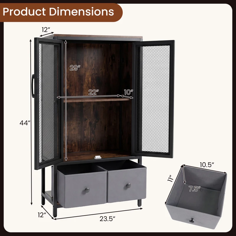 Industrial Coffee Bar Cabinet, 2-Tier Storage, Rustic Brown