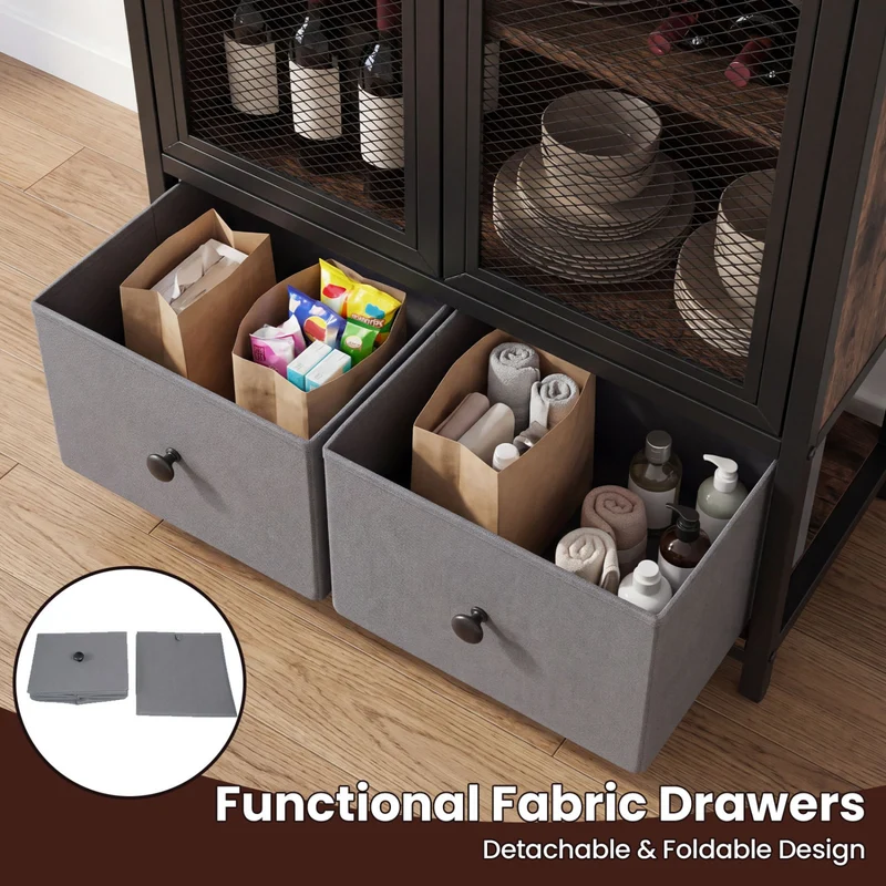 Industrial Coffee Bar Cabinet, 2-Tier Storage, Rustic Brown