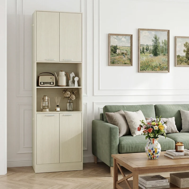 75 Inch Tall Kitchen Pantry Cabinet, Beige