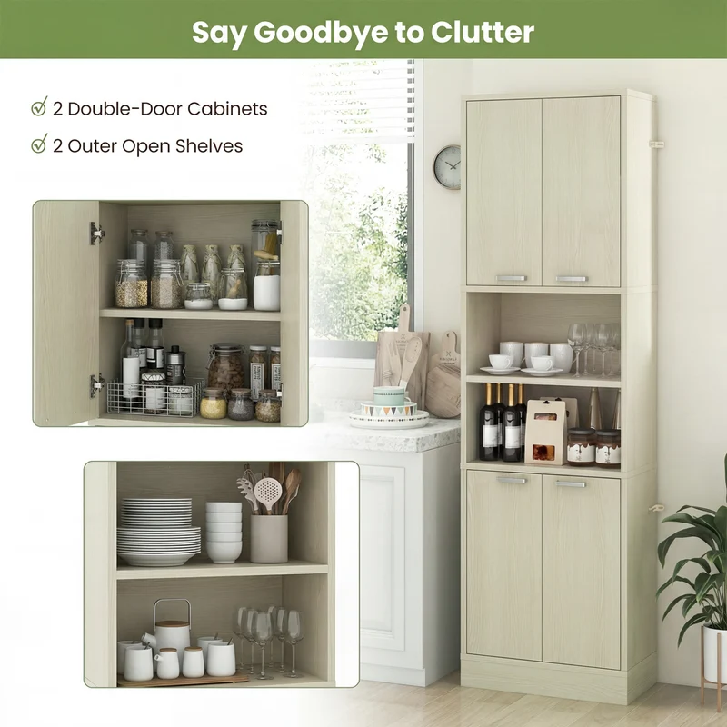 75 Inch Tall Kitchen Pantry Cabinet, Beige