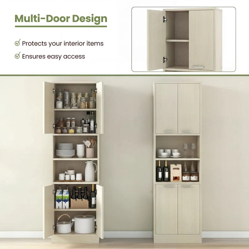 75 Inch Tall Kitchen Pantry Cabinet, Beige