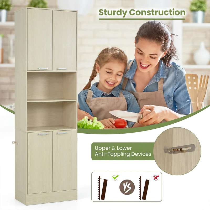 75 Inch Tall Kitchen Pantry Cabinet, Beige