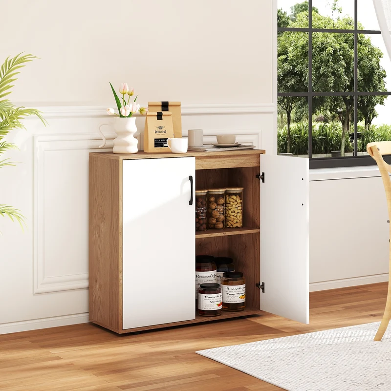 Coffee Bar Cabinet, Adjustable Shelf, 5-Position, Natural