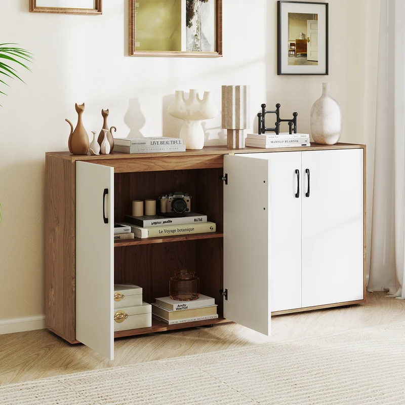 Coffee Bar Cabinet, Adjustable Shelf, 5-Position, Natural