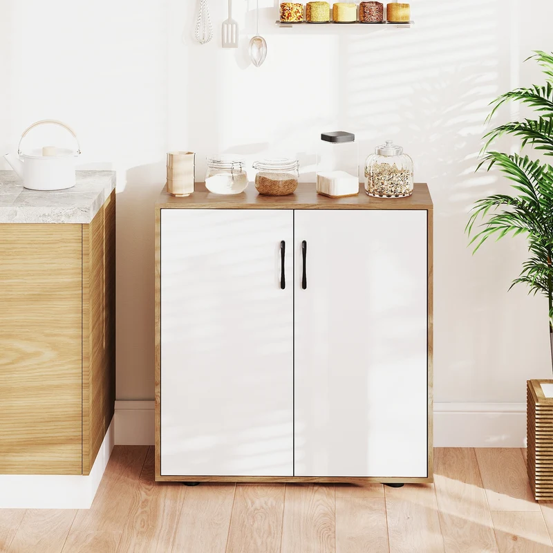 Coffee Bar Cabinet, Adjustable Shelf, 5-Position, Natural