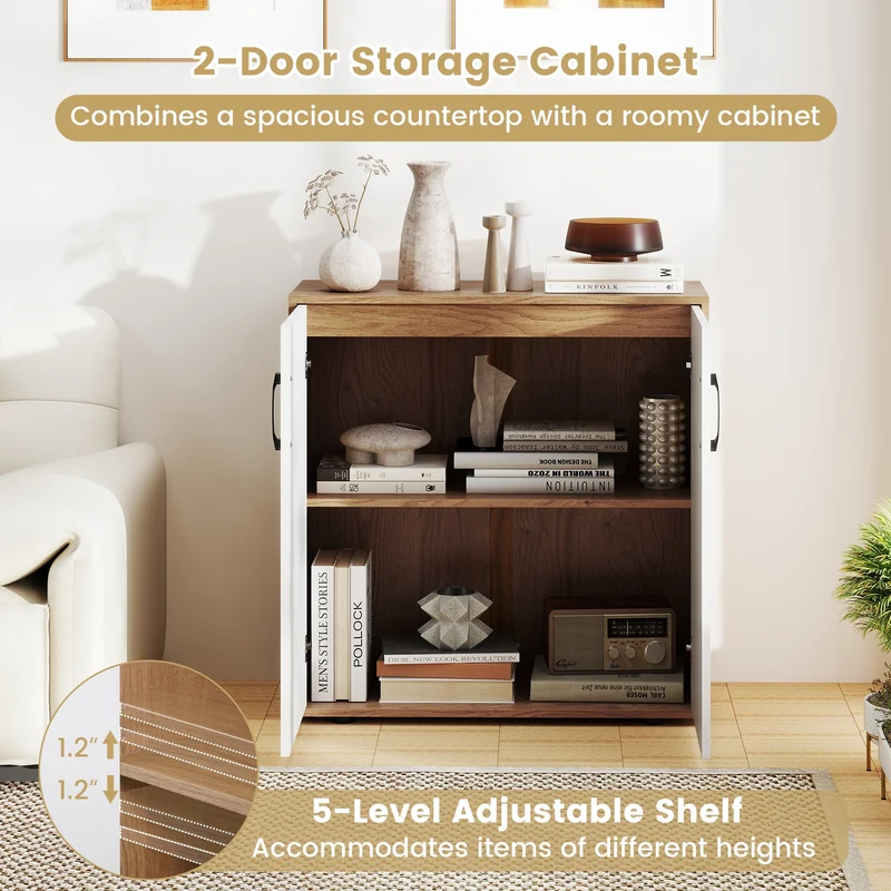 Coffee Bar Cabinet, Adjustable Shelf, 5-Position, Natural