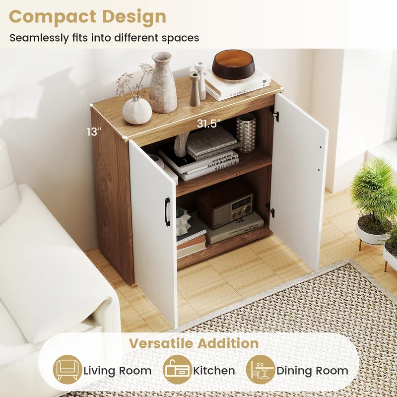 Coffee Bar Cabinet, Adjustable Shelf, 5-Position, Natural