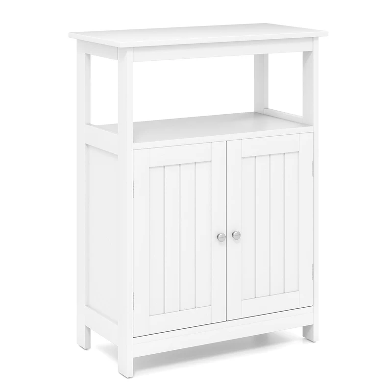 Freestanding Bathroom Floor Cabinet, Open Compartment Storage, White