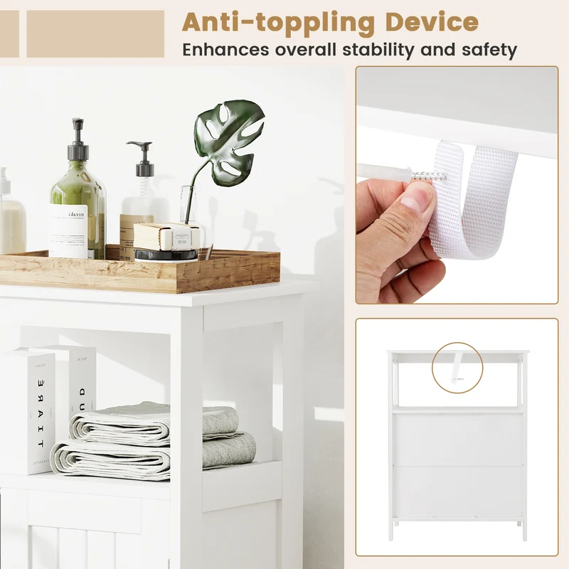 Freestanding Bathroom Floor Cabinet, Open Compartment Storage, White