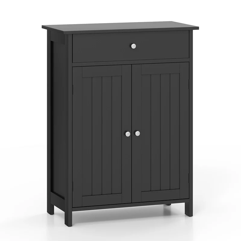 Freestanding Bathroom Floor Cabinet, 2 Doors, Black