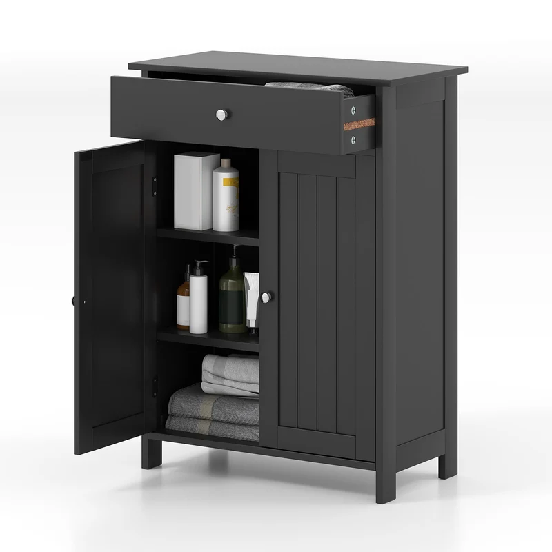 Freestanding Bathroom Floor Cabinet, 2 Doors, Black