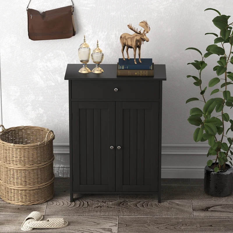 Freestanding Bathroom Floor Cabinet, 2 Doors, Black